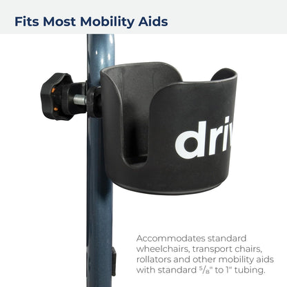Drive Medical Universal Clamp-On Cup Holder For Walker, Rollator, & Wheelchair, 3.5 x 4 Inch, Black