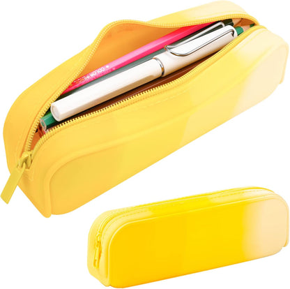 minimaliving Pencil Case,Colorful Silicone Waterproof Pencil Pouch Aesthetic Lightweight&Portable Pen Bag Stylish Small Office Supplies for Adults,Women and Men(Blue)