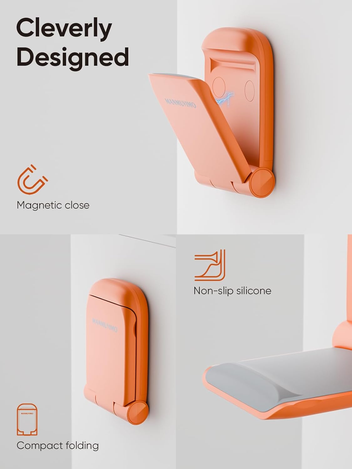MAMUVIMO Headphone Stand, Headset Stand Foldable ＆ Sticky, Headphone Holder Hook Mount with Non-Slip Silicone, Adhesive Earphone Desk Hanger Clip Space-Saving for Airpods Max, All Earphones- Pink