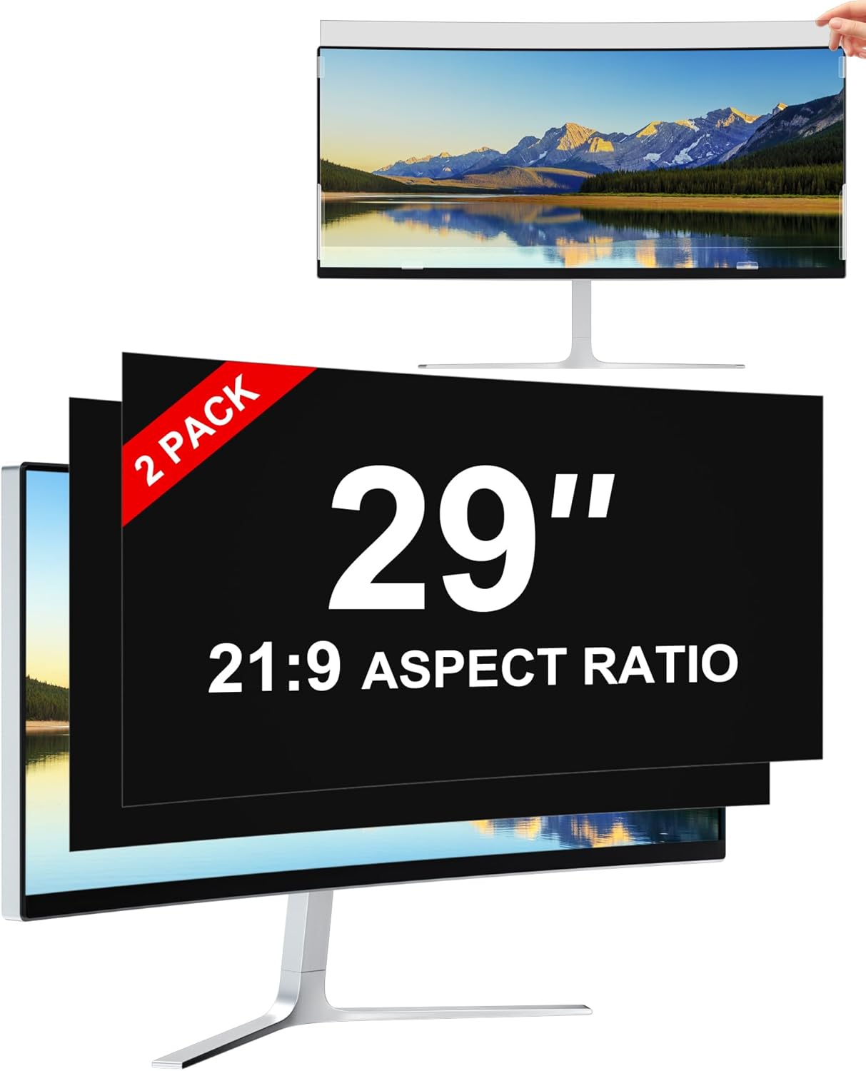 [2-Pack] Privacy Screen For Computer Monitor, 27-Inch 16:9 Aspect Ratio; Anti Spy/Bule Light/Glare And Eye Protection, 2 Install Ways Removable For Office, Airport, Cafe And Other Public Area; Diagonal 27 Inches, Width 23.53 Inches, Height 13.24 Inches