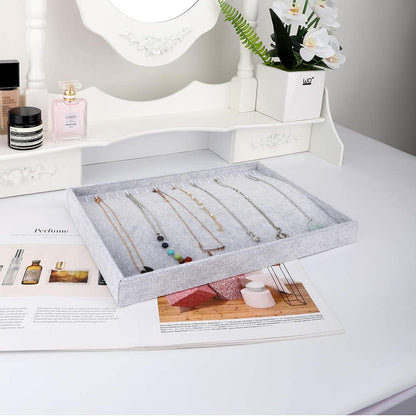 Emibele Glasses Organizer Jewelry Tray, 8 Grids with Clear Lid Velvet Tray Watch Storage Stackable Jewelry Showcase Display Storage with Detachable Inner Dividers, Beige