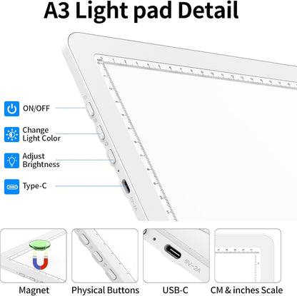 TOHETO A4 Light Board for Diamond Painting, Super Bright Magnetic Light Pad with Side Buttons, Lightbox for Tracing and Drawing, Corded Light Table for Sketching, Animation, Weeding Vinyl (Black)