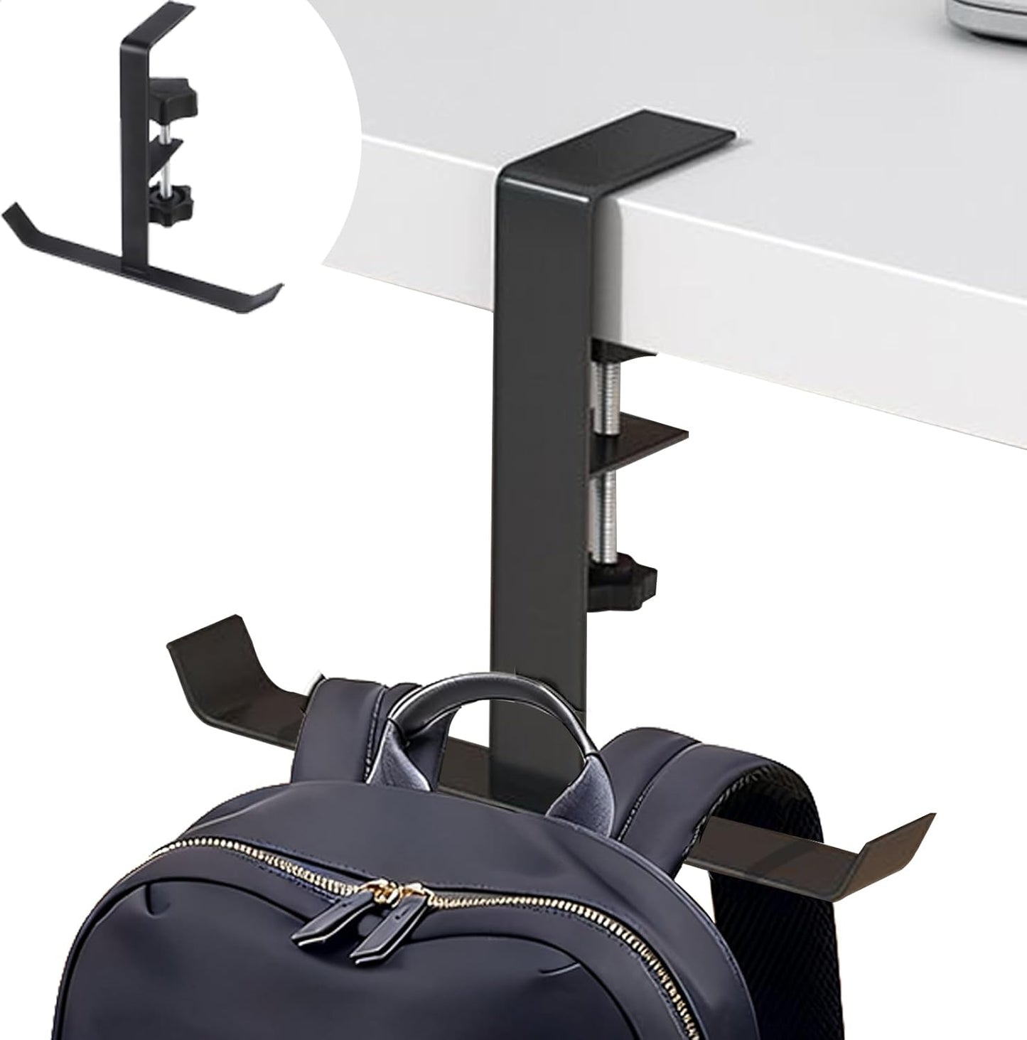 Adjustable Purse Hook for Table, Single Bag Hanger for Desk, Restaurant, Bar - Strong Metal Purse Holder for Handbags, Totes, Shopping Bags (0.62-2.36 Inch Clamp Range)
