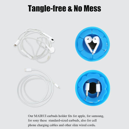 MAIRUI Wired Earbud Case Earphone Headphone Cord Organizer Earbuds Wrap Soft Silicone Magnetic Holder Storage Tangle Free Cable Winder(Red)