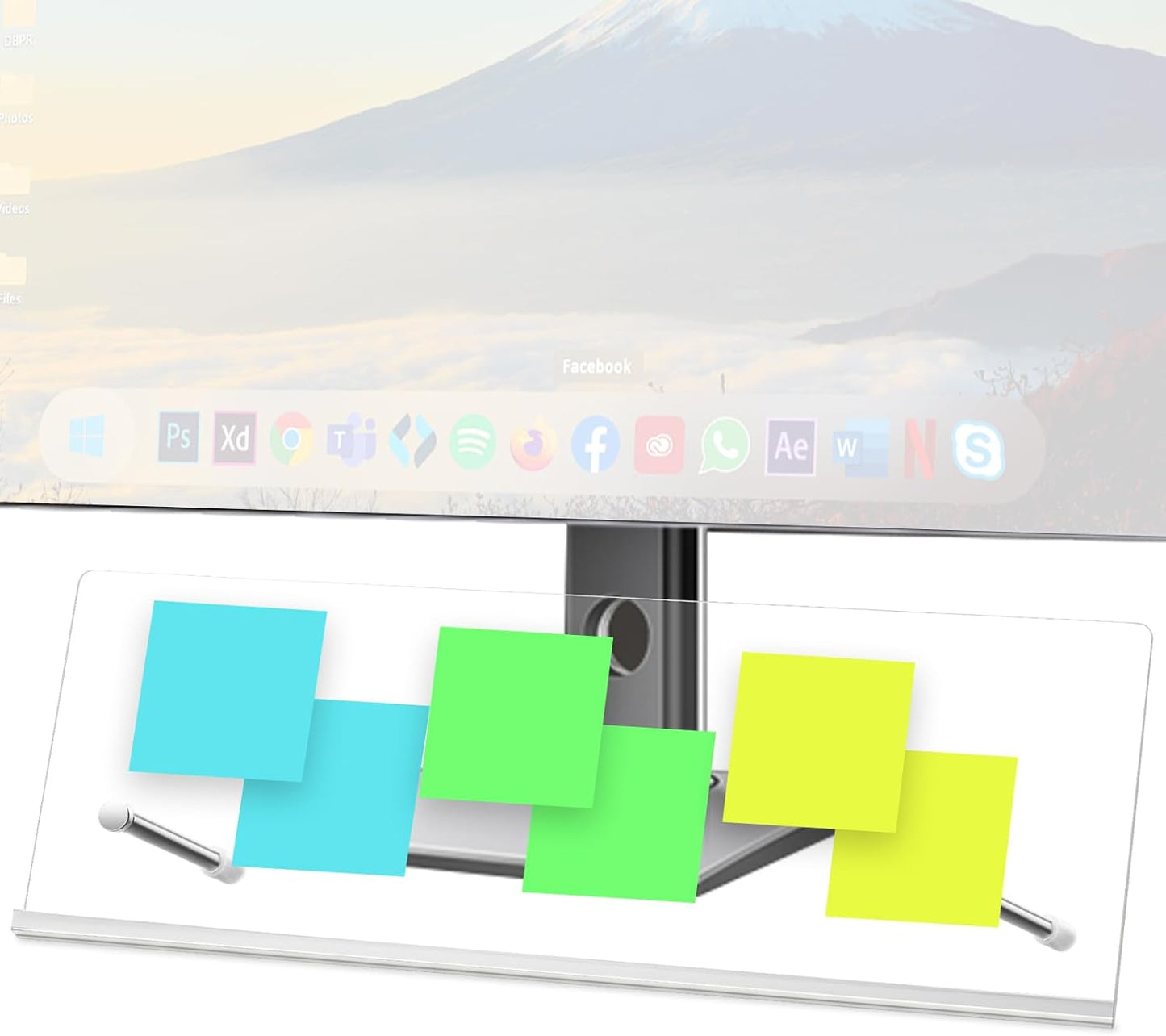 Monitor Memo Board Holder 14"x5", Office Organization Memo Holders for Computer Sticky Note Holder, Space-Saving Under Monitor, Movable & Reusable, Screen Saver for Office & Home Desktop Decor