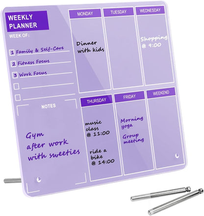 Desktop Thickened Acrylic Dry Erase Board, Weekly White Board with to Do List, Tabletop Whiteboard with Stand, Frameless Dry Erase Pink White Board，9.5"x6.7" for Office, Home, School(Desktop-PK-1724)