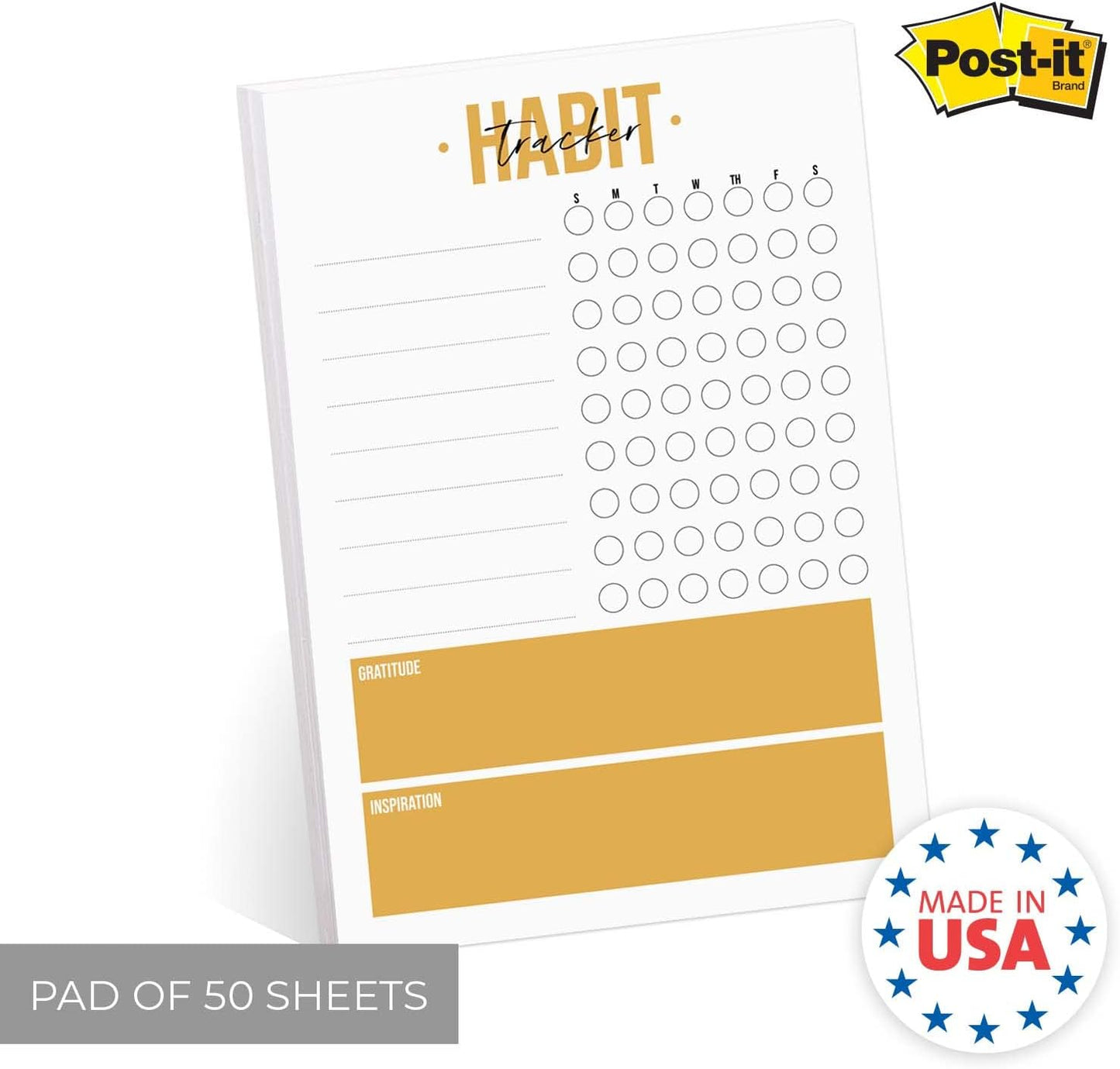 Modern Habit Tracker Sticky Note Pad / 50 Sheets / 8" x 11.5" Positive Habit List Sticky Notes/Weekly Accountability Checklist/Made in The USA