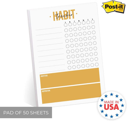 Modern Habit Tracker Sticky Note Pad / 50 Sheets / 8" x 11.5" Positive Habit List Sticky Notes/Weekly Accountability Checklist/Made in The USA