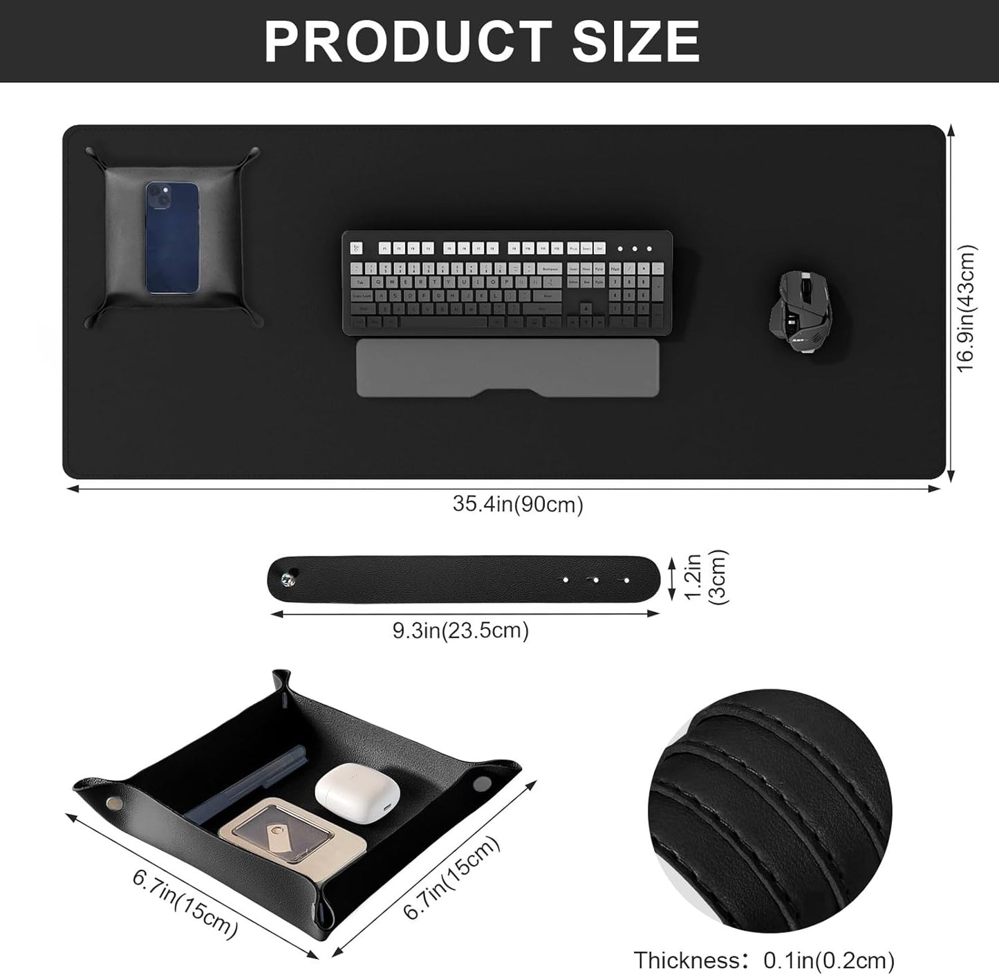 DAWNTREES Dual Sided Desk Mat,Leather Desk Pad,Brown 40"x16",Cork Desk Mat Protector,with PU Leather Valet Tray Organizer,Large Mouse Pad,Desk Writing Pad for Office and Home
