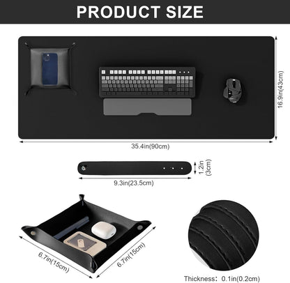 DAWNTREES Dual Sided Desk Mat,Leather Desk Pad,Brown 40"x16",Cork Desk Mat Protector,with PU Leather Valet Tray Organizer,Large Mouse Pad,Desk Writing Pad for Office and Home