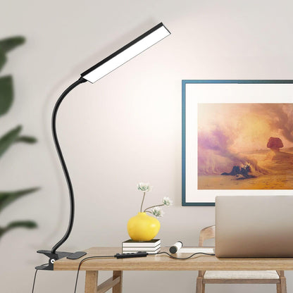 Vansuny Clip on Light LED Desk Lamp with Eye-Caring LED Light and Metal Clip, 6 Level Brightness 3 Color Modes, Power by USB Port 5W Adjustable Neck Reading Lamp for Home and Office (5W, Black)