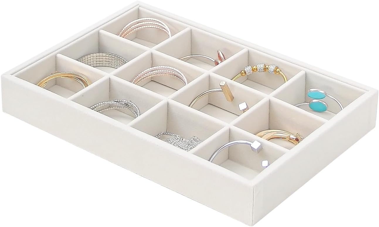 Bedside Organizer - Multi-use Holder for Desk Drawer, Nightstand, Desktop - Catchall Tray for Jewelry, Sunglasses, Phone, Watch, Perfume, Lipstick (Beige 5Grid)