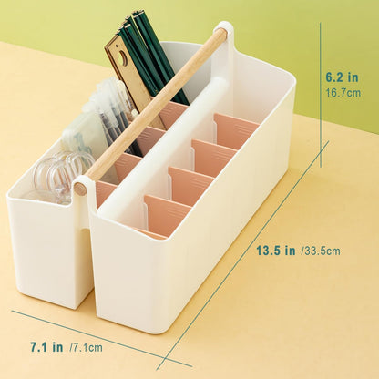 Vidifor Art Supply Organizers Caddy with Handle, Desk, Makeup Caddy and Tote (White+Pink, Large)