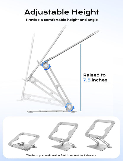 JCZT Adjustable Laptop Stand for Desk, Metal Foldable Laptop Riser, Portable Laptop Holder Mount, Ventilated Cooling Computer Notebook Stand for MacBook Air Pro, All 10-16'' Notebooks Laptops, Pink