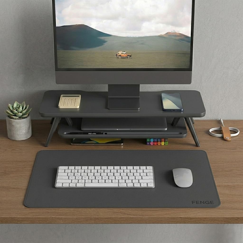 Fenge Desk Pad Mat, Water Resistant Mouse Pad, Double-Sided Mouse Mat with Anti-Slip Cork Base, Faux Leather Desk Blotter for Home Office, Laptop, Mouse, 23.6 x 13.8 Inches, Black