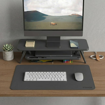 Fenge Desk Pad Mat, Water Resistant Mouse Pad, Double-Sided Mouse Mat with Anti-Slip Cork Base, Faux Leather Desk Blotter for Home Office, Laptop, Mouse, 23.6 x 13.8 Inches, Black