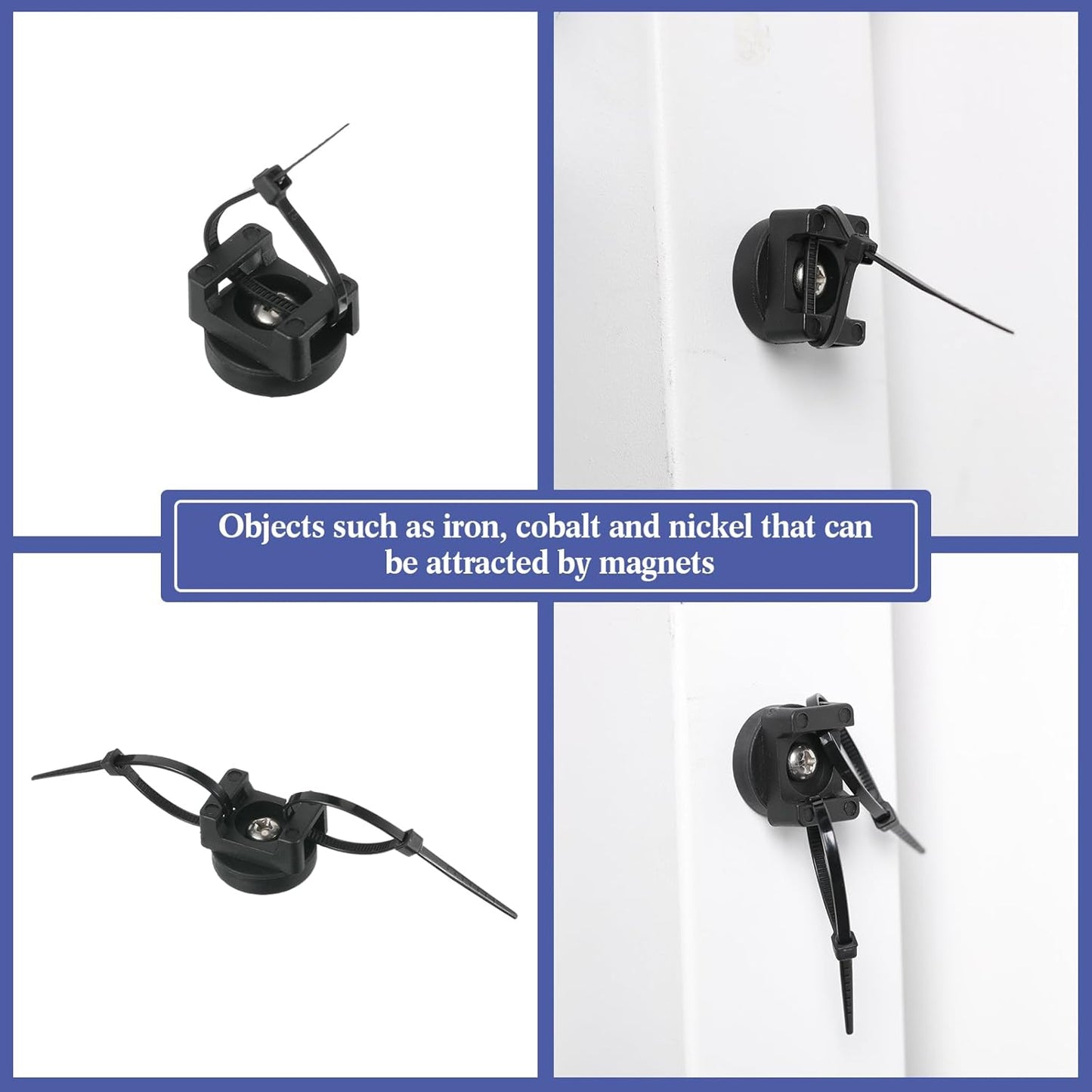 Yookeer 15 Pcs Magnetic Zip Tie Mount Base Black Magnetic Cable Clips Wire Holder Multipurpose Cable Ties Management Base Electrical Supplies for Wire (22 mm)