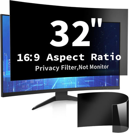 2 Pack- 27 Inch Curved Computer Privacy Screen Filter for 16:9 Widescreen Computer Screen Protector Computer Screen Privacy Shield Anti Glare and Blue Light
