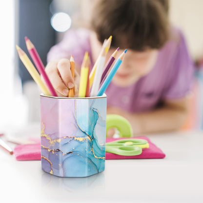 Pen Holder, Pencil Holder for Desk, Marble Desk Organizer Cute, Durable Ceramic Pencil Cup, Decorative Makeup Brush Holder Cup, Stationery Holder for Office, Home, Gray Marble