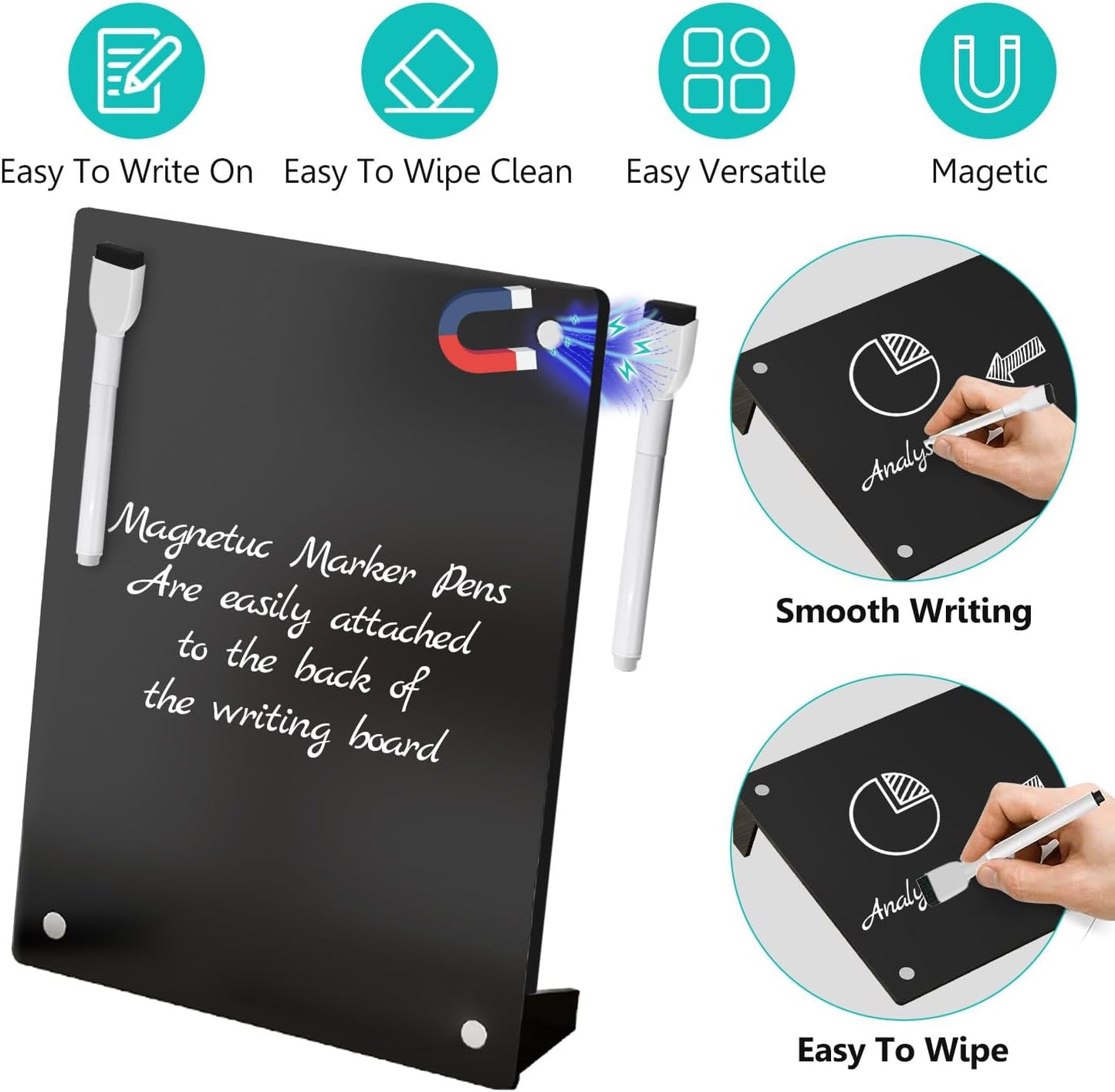 2PCS Clear Acrylic Weekly Dry Erase Board Desktop, 8x6 Small Magnetic Whiteboard with Stand for Table Calendar Memo Board for Fridge, Office, School, Home