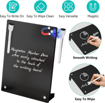 2PCS Clear Acrylic Weekly Dry Erase Board Desktop, 8x6 Small Magnetic Whiteboard with Stand for Table Calendar Memo Board for Fridge, Office, School, Home