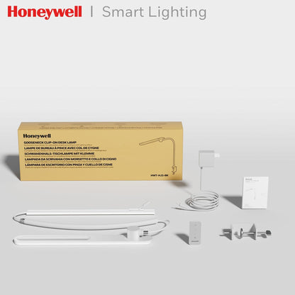 Honeywell HJ2 Sunturalux™ Clamp LED Desk Lamp, CRI≥97 Full-Spectrum Eye-Caring Light, 3 Color Modes & Stepless Dimming, 16" Flexible Gooseneck for Reading, Home Office, Art Creation (Black)