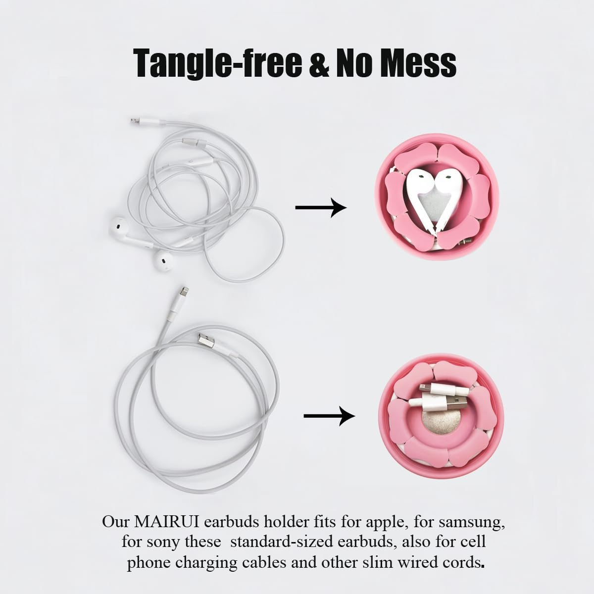 MAIRUI Wired Earbud Case Earphone Headphone Cord Organizer Earbuds Wrap Soft Silicone Magnetic Holder Storage Tangle Free Cable Winder(Red)