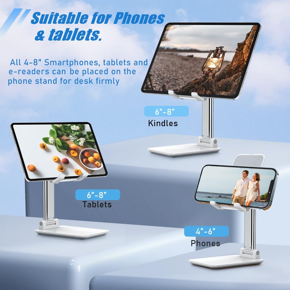 Phone Stand, PhoneHolder for Desk Anti-Slip Cute OfficeAccessories Forldable Cell PhoneHolder Compatible with iPhones, AllMobile Phones, White-Silver, Pro