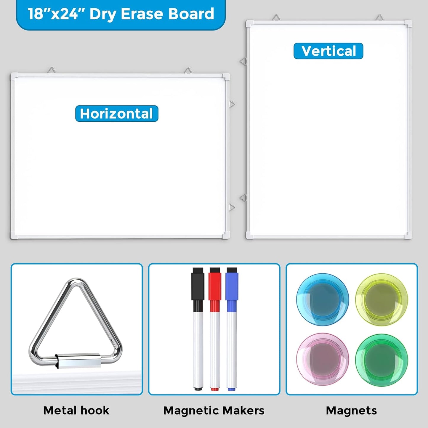 MaxGear Double-Sided Dry Erase Board for Wall, 16"x12" Hanging Whiteboard, Small Dry Erase White Board with 3 Markers and 4 Magnets, Portable Whiteboard for Planning, Drawing, Memo, to Do List