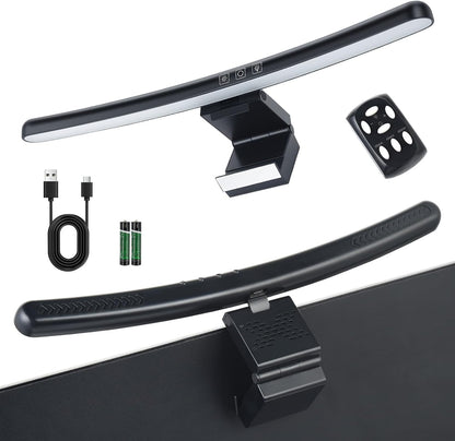 ELUTENG Curved Monitor Light Bar with Wireless Remote Control for 27-34 Inch PC, Stepless Dimmable Computer Screen Lamp, Asymmetric Anti-Glare LED Lights for Desk|Office|Home|Game, Black