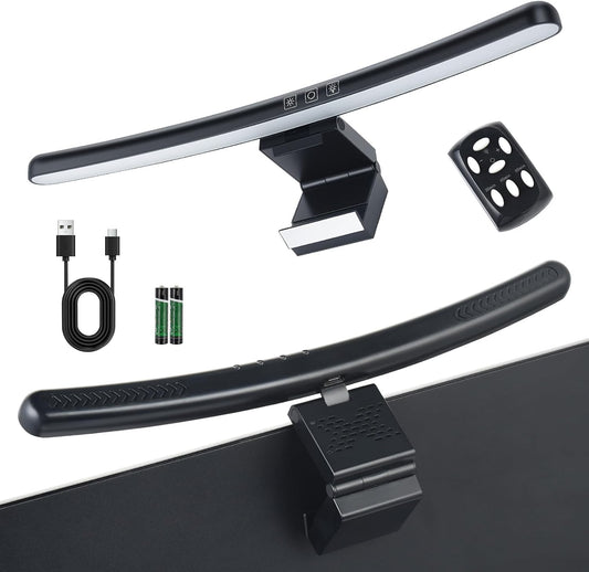 ELUTENG Curved Monitor Light Bar with Wireless Remote Control for 27-34 Inch PC, Stepless Dimmable Computer Screen Lamp, Asymmetric Anti-Glare LED Lights for Desk|Office|Home|Game, Black