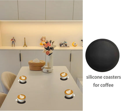 2 Pack Silicone Coasters for Drinks, Round Black Coasters with Grooved Design Cup Mat, Washable Durable Non-Slip Coasters Ideal for Coffee, Cold Drinks in the Kitchen or Bar