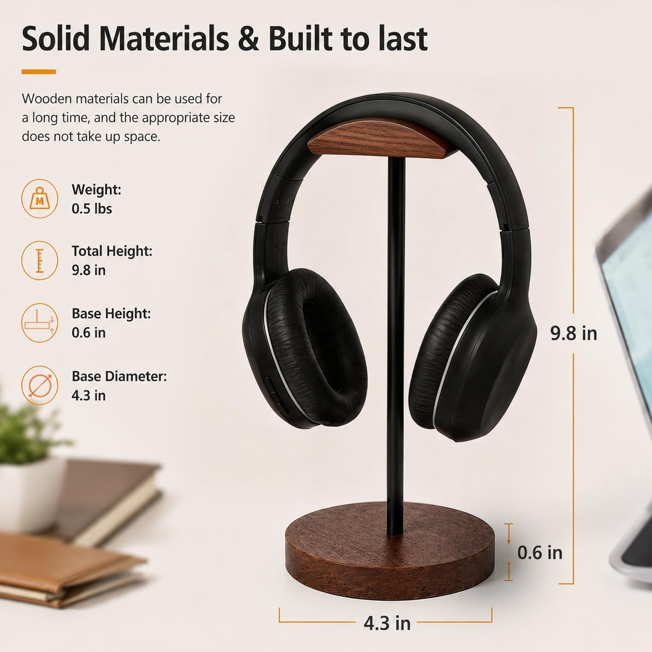 Headphone Holder Stand for Desk, Wood and Metal Headset Hanger Mount Hook Gaming Holder Desktop Earphone Artful Functional Craftsmanship Stand for All Headsets with Solid Wooden Base