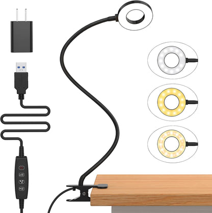 iZELL Book Light, Clip on Reading Light with Silicone Flexible Arm, Dimmable LED Lamparas Clamp on Workbench Desk for Studying Painting Crafting Drawing Makeup Nail Tech Puzzle Task - 27.6‘’ White
