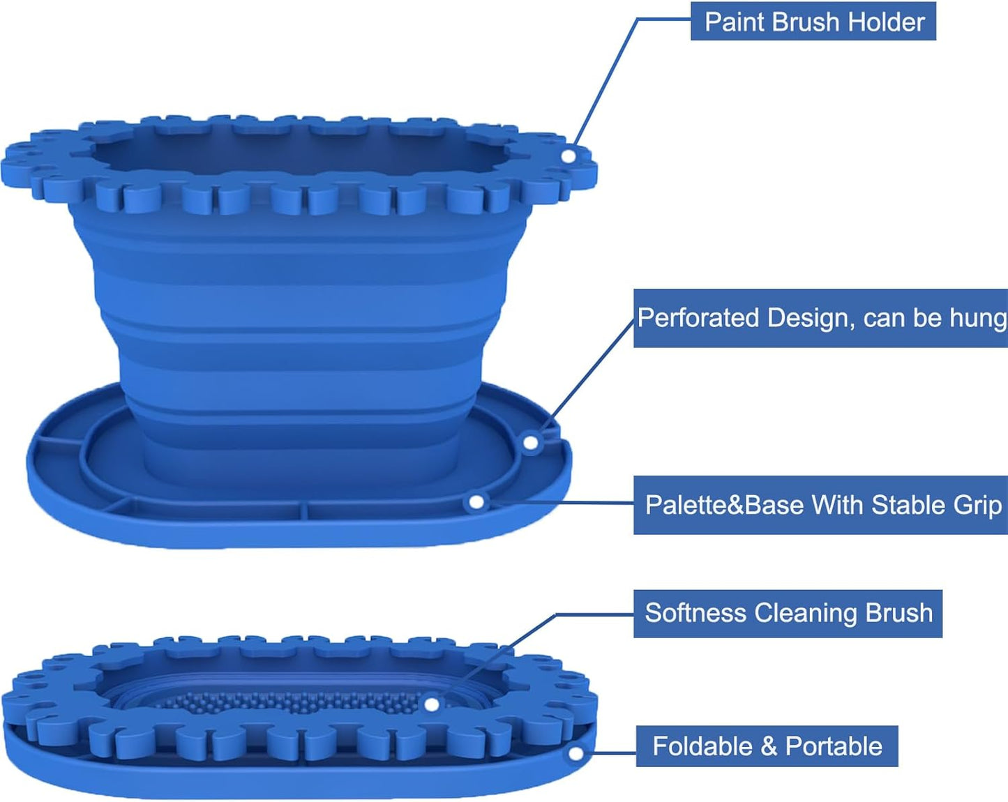 Paint Brush Cleaner Rinse Cup (All-in-One), Foldable Brushes Holder & Brush Cleaning Cup for Acrylic, Watercolor, and Water-Based Mediums, for Fine Art, Studio, Classroom(Blue)