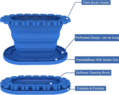 Paint Brush Cleaner Rinse Cup (All-in-One), Foldable Brushes Holder & Brush Cleaning Cup for Acrylic, Watercolor, and Water-Based Mediums, for Fine Art, Studio, Classroom(Blue)