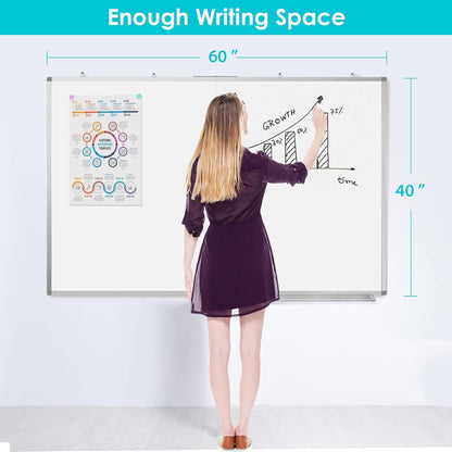 Magnetic White Board Dry Erase Board for Wall，72" x 40" Wall-Mounted Aluminum Frame Marker Board, Foldable Portable Whiteboard with a Long Pen Tray for School, Classroom, Office & Home