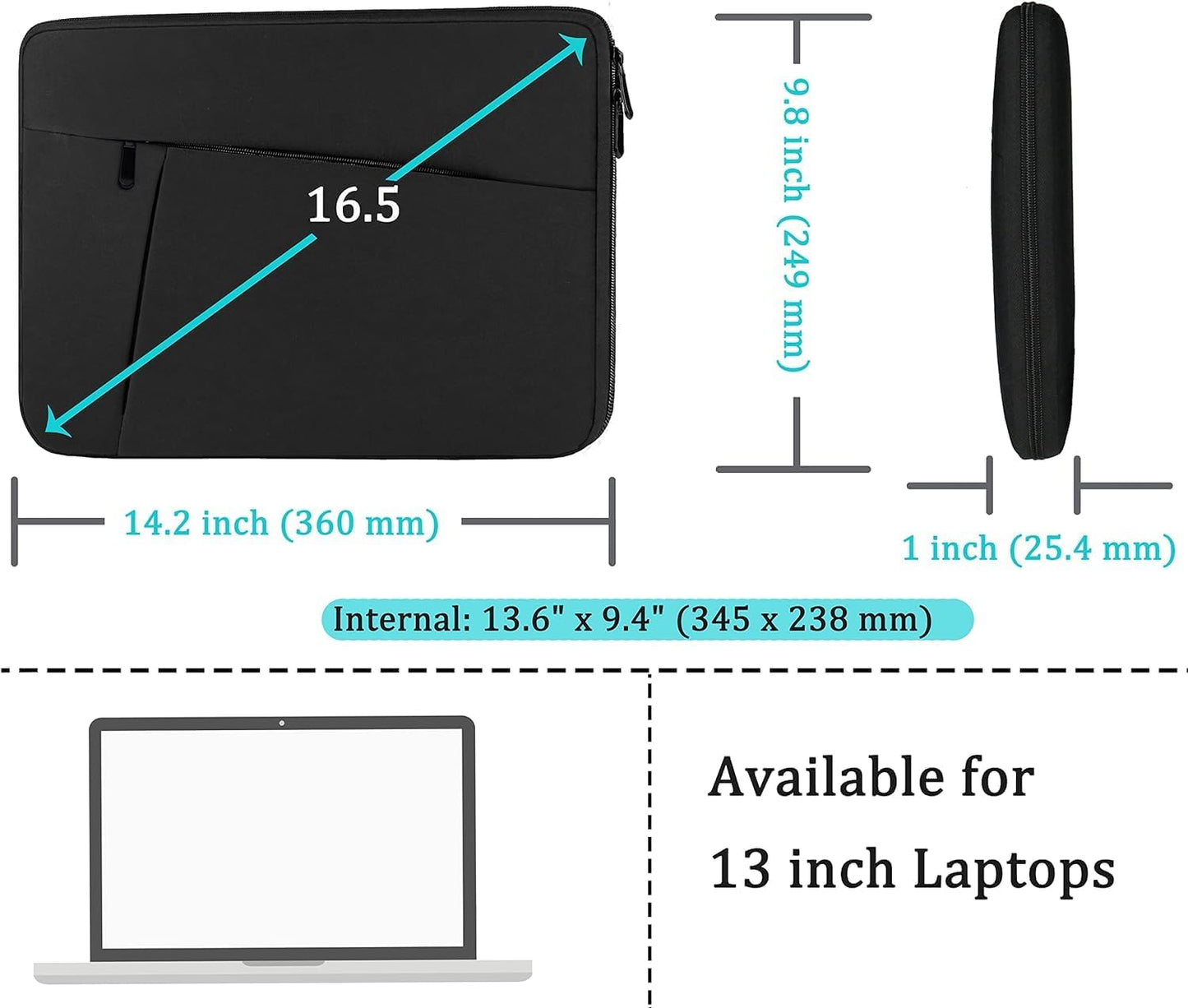 Laptop Case Sleeve 15.6 inch, Durable Shockproof Protective Computer Carrying Cover with Front Pocket, Briefcase Handbags Laptop Sleeve Bag for 15.6 inch HP, Dell, Acer, Asus, Notebook, Black