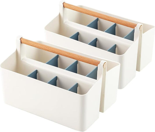 Vidifor 2 pcs Large Art Caddy Tote with Handle, DIY Divided Basket, Desk and Dorm Caddy for Craft Supplies, Colored Pencils, Markers, Makeup, Office Storage Supplies (Pink/Blue Dividers)