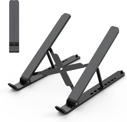 Tonmom Laptop Stand for Desk, Adjustable Laptop Riser ABS+Silicone Foldable Portable Notebook Holder, Ventilated Cooling Notebook Mount Computer Stand for 10-15.6” Laptops,Tablets-Black