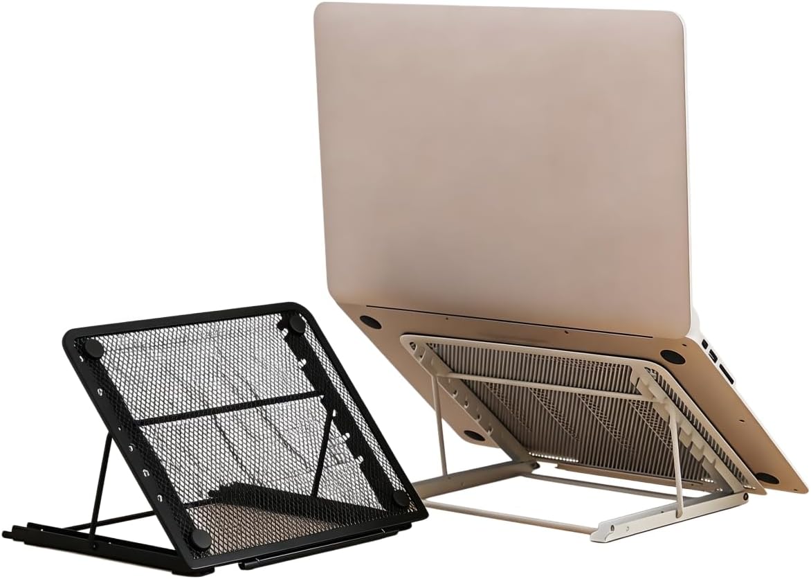 Ergonomic Laptop Tablet Stand Metal Mesh Ventilated Desktop Adjustable Computer Holder Riser Compatible with Apple MacBook Air Pro Dell XPS HP Samsung Lenovo More Laptops up to 16" (Black)