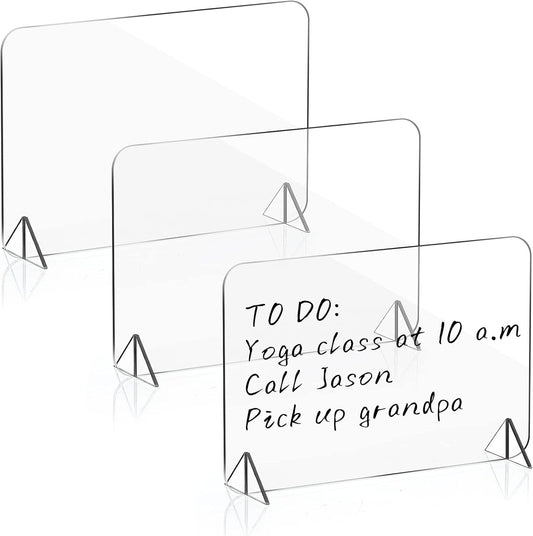 3 Pack Acrylic Dry Erase Board and Marker Glass Alternative Clear Memo Tablet Desktop Display Frameless Small Writing Whiteboard with Stand for School Office Home(5.91 x 7.87 Inch)