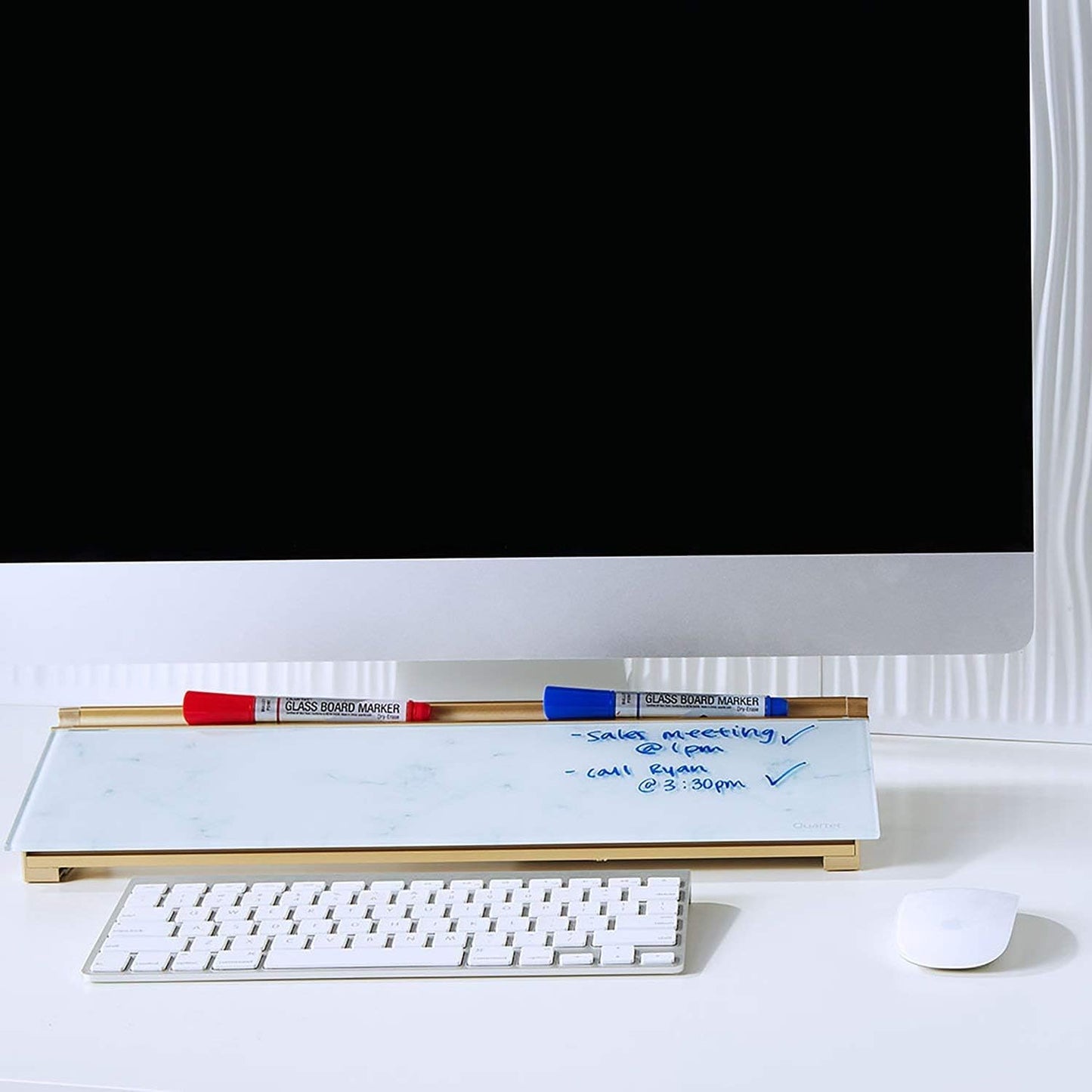 Quartet Glass Dry Erase White Board, Desktop Computer Pad for Notetaking, 18" x 6" Whiteboard, Clean Erase Surface with Storage, 1 Dry Erase Marker, White Surface (GDP186)