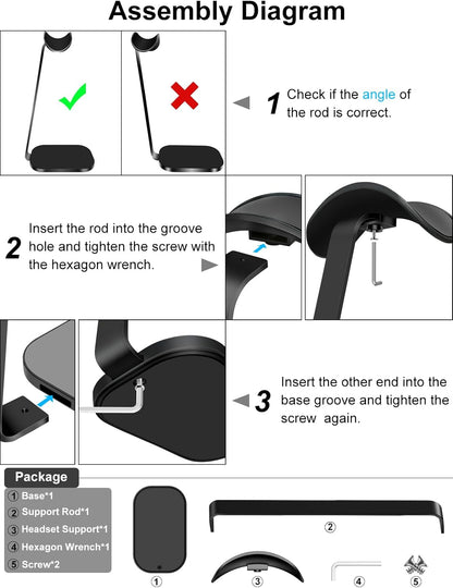 VICHYIE Headphone Stand for AirPods Max, Headset Holder with Aluminum Supporting Rod, Heavy Base Desk Stand Headphones Support Accessory for All Headphones - Silver White