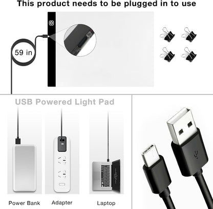 Funshot A3 Led Light Pad Tracing Light Box with USB Power Cable and 4 Fasten Clips,3 Levels of Brightness,Diamond Art Light Board,Sketching,Painting, Sketching,Tracing
