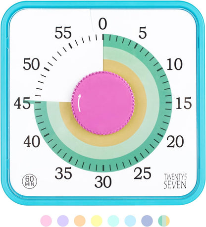 Visual Timer 7.5 inch; 60 Minute 1 Hour Countdown Timer for Kids Classroom Teaching Tool Home Office Meeting, Mechanical Countdown Clock for Exam Time Management Magnetic, Sky Blue with Colorful Disc