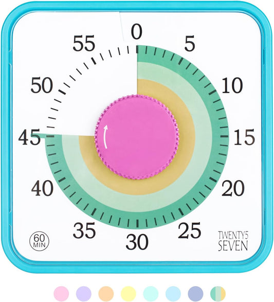 Visual Timer 7.5 inch; 60 Minute 1 Hour Countdown Timer for Kids Classroom Teaching Tool Home Office Meeting, Mechanical Countdown Clock for Exam Time Management Magnetic, Sky Blue with Colorful Disc