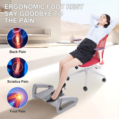 Foot Rest for Under Desk at Work - Six Heights Adjustable Under Desk Footrest - Ergonomic Foot Stools for Under Office Desks - Desks Foot Rest with Massage Rollers - Leg Rest for Chair (Black)