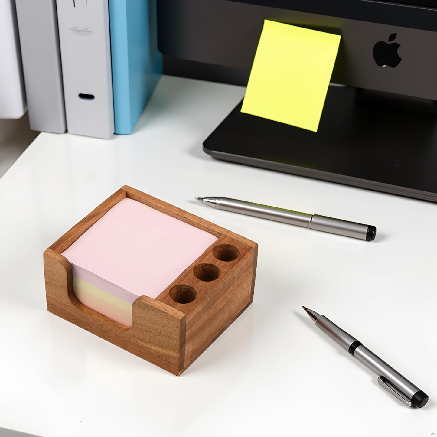 Acacia Wood Sticky Note Holder, 3x3 Post It Note Dispenser with Anti-Slip Pads, Natural Wooden Memo Organizer for Office Home School (3.5“x3.5"x2")