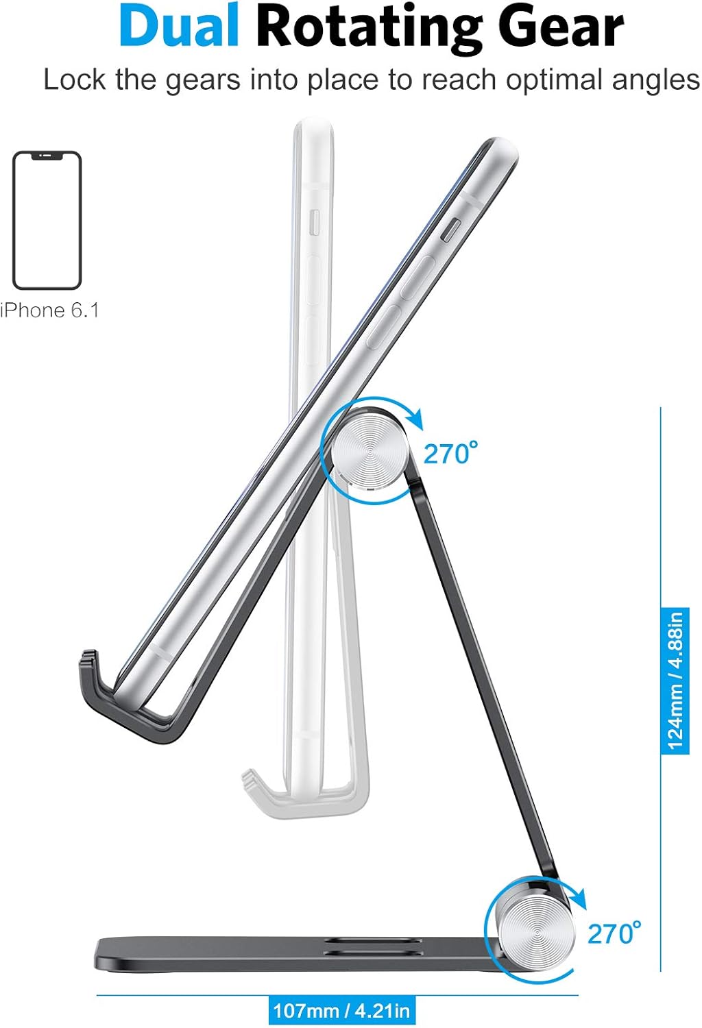 OMOTON Foldable Cell Phone Stand, C4 Portable Aluminum Phone Holder, Adjustable Phone Dock Cradle for iPhone 17/16/15 Pro Max Air, Small Tablets, Smart Phones, Women Men Gift for Fathers Day, Silver
